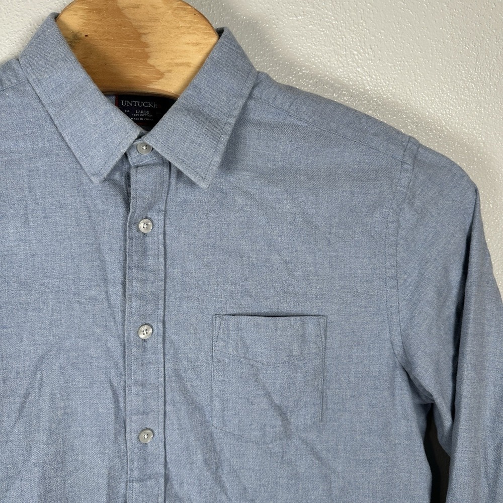 Untuckit Shirt Mens Size Large Blue Sherwood Flannel Long Sleeve Button Up Work